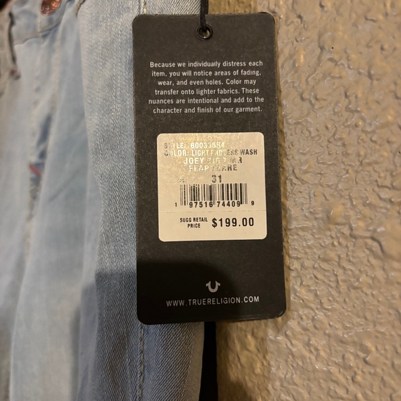 True Religion Joey Flap Pink Back Pocket Stitching with Pink Crystals Size 31 - Picture 5 of 8